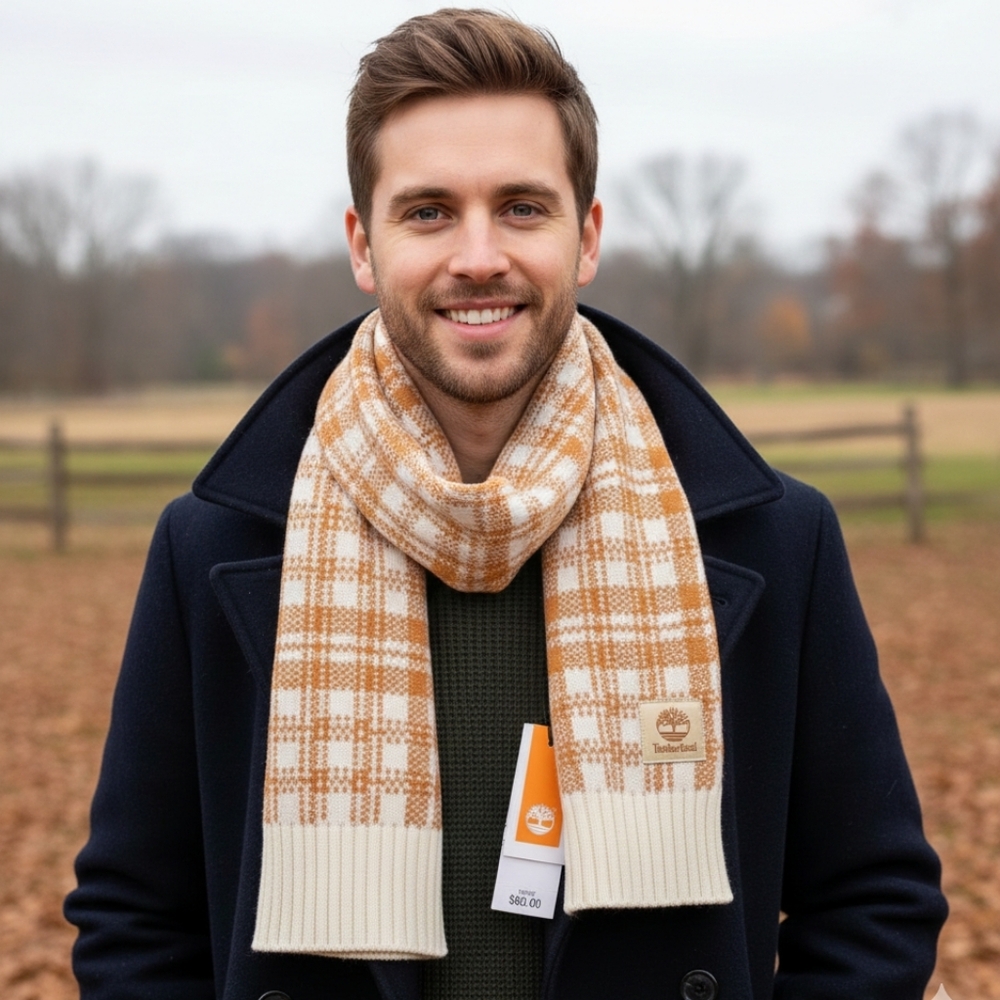 Timberland NWT Brown and Cream Scarf - Picture 6 of 6